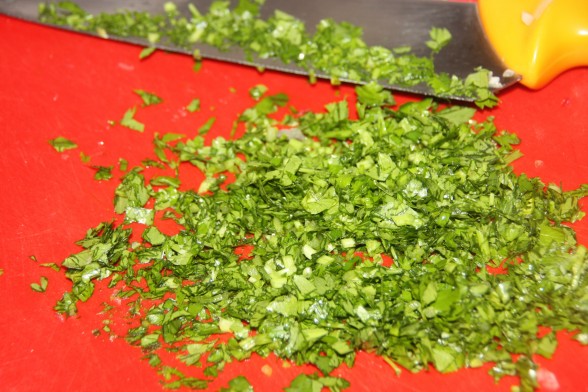 Chopped parsley for the salsa. Commonly cilantro is used, except if one of your guests prefers parsley instead.